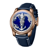 Best Affordable OBLVLO JM-Sailing Rose Gold Case & Blue Cold Enamel Dial Automatic Waterproof Business Watches For Mens